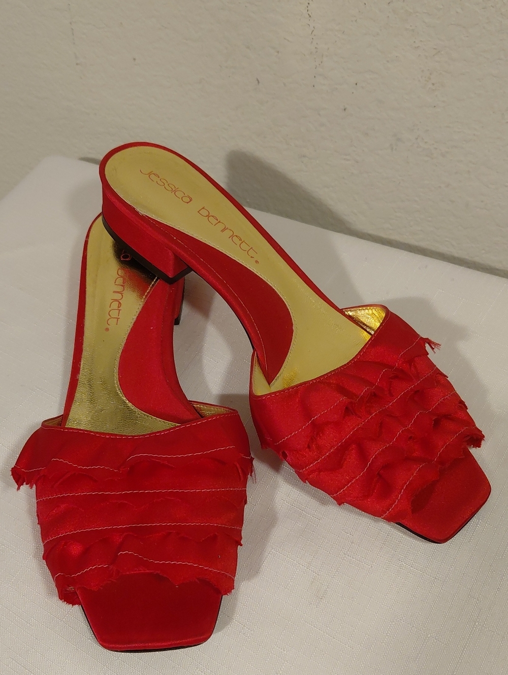 Jessica Bennett Red Ruffle Slides